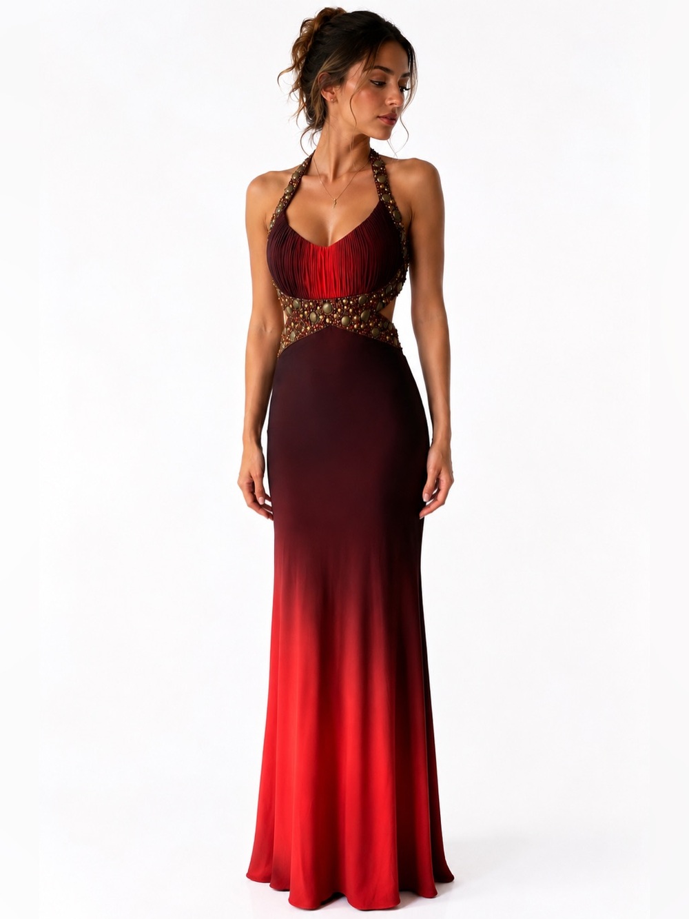 Y2K Ombre Beaded Grunge Fairy Open Back  Formal Dress Maxi Gown Homecoming Sz 2